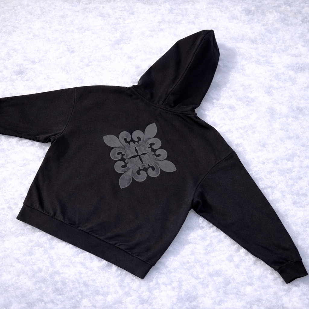 Dos de kangourou noir avec fleur de lys québécoise brodée